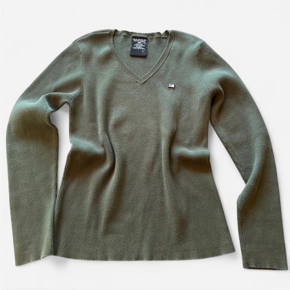Polo Jeans Co. Ralph Lauren Women’s Xl Ribbed green Vneck Sweater Vintage